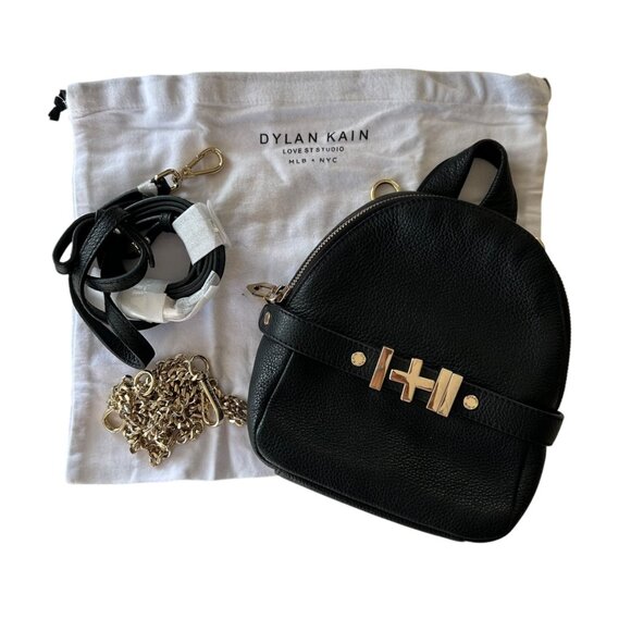 Dylan Kain Lula Black Leather Mini Backpack with Two Sets of Straps